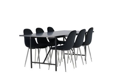 Venture Home Astrid & Polar Rektangulärt Matbord 200 x 90 Svart + 6 st Matstolar Svart