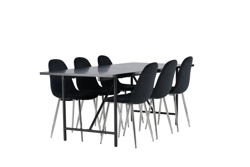 Venture Home Astrid & Polar Rektangulärt Matbord 200 x 90 Svart + 6 st Matstolar Svart