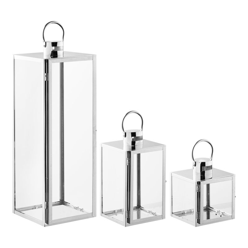 House Nordic Pota Lyktor - Glas/metall, silverfärgad, set om 3