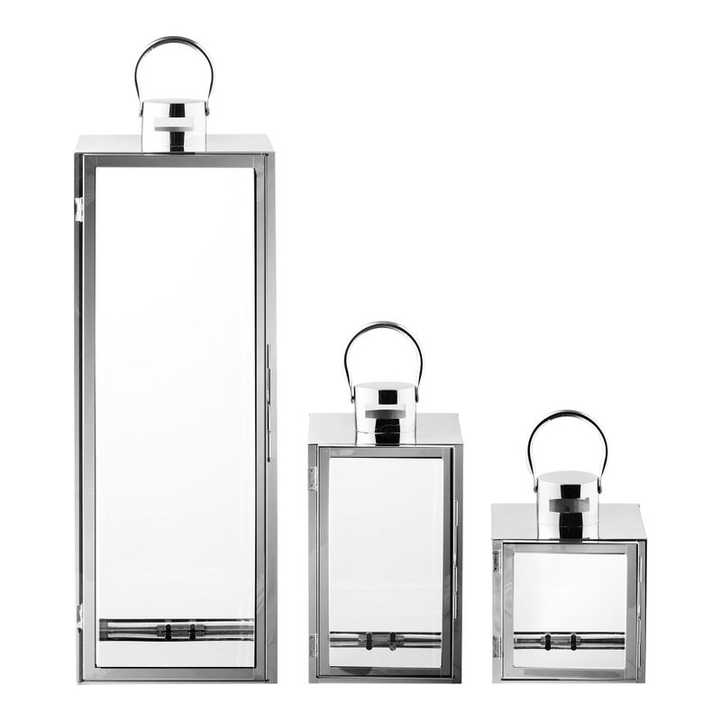 House Nordic Pota Lyktor - Glas/metall, silverfärgad, set om 3