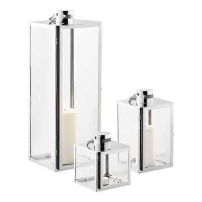 House Nordic Pota Lyktor - Glas/metall, silverfärgad, set om 3