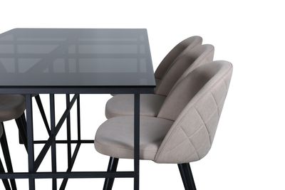 Venture Home Leif & Velvet Rektangulärt Matbord 200 x 90 Svart + 6 st Matstolar Beige