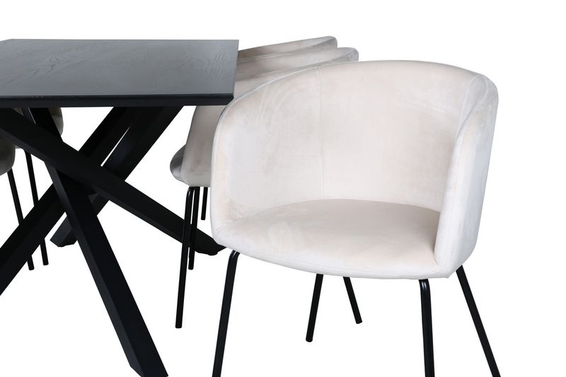 Venture Home Berit & Piazza 6 st Matstolar Beige + Rektangulärt Matbord 180 x 90 Svart