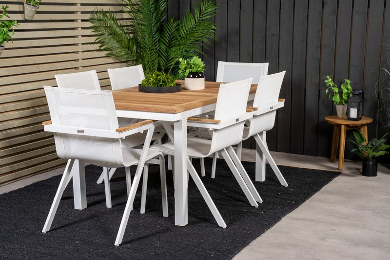 Venture Home Mexico & Panama Matstolar 6-pack Vit + Rektangulärt Matbord 160 x 90 Vit