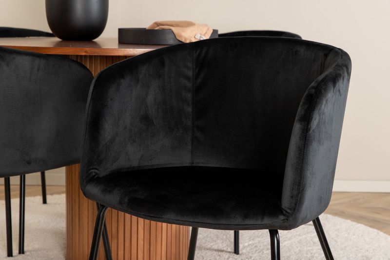 Venture Home Berit & Bianca 4 st Matstolar Svart + Runt Matbord ⌀110 Valnöt