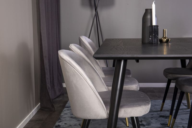 Venture Home Dipp & Velvet Rektangulärt Matbord 180 x 90 Svart + 6 st Matstolar Grå