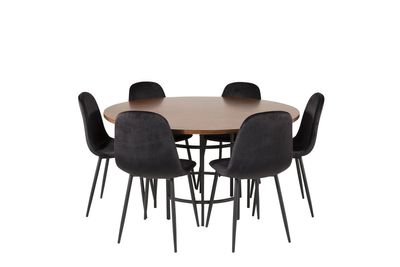Venture Home Copenhagen & Polar Runt Matbord ⌀140 Brun + 6 st Matstolar Svart
