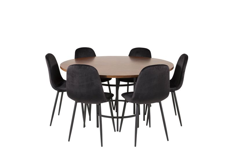 Venture Home Copenhagen & Polar Runt Matbord ⌀140 Brun + 6 st Matstolar Svart