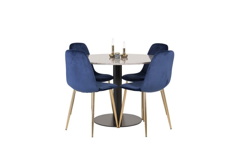 Venture Home Razzia & Polar Runt Matbord ⌀106 Grå + 4 st Matstolar Blå