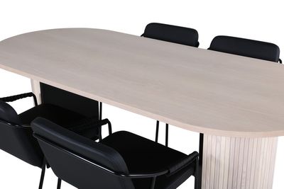 Venture Home Tvist & Bianca Matstolar 4-pack Svart + Ovala Matbord 200 x 90 Vitputsad