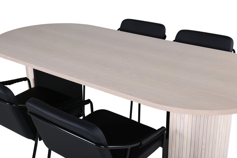 Venture Home Tvist & Bianca Matstolar 4-pack Svart + Ovala Matbord 200 x 90 Vitputsad
