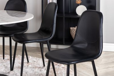 Venture Home Polar & Estelle 6 st Matstolar Svart + Runt Matbord ⌀106 Vit