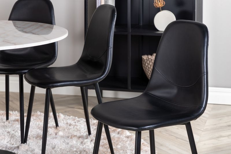 Venture Home Polar & Estelle 6 st Matstolar Svart + Runt Matbord ⌀106 Vit