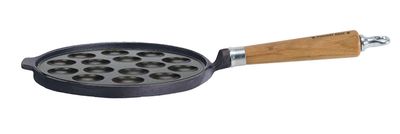 Ronneby Bruk, Poffertjespanna Gjutjärn 25 cm - 15 Urtag & Massiv Ek Handtag