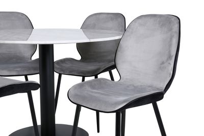 Venture Home Emma & Estelle 4 st Matstolar Grå + Runt Matbord ⌀106 Vit