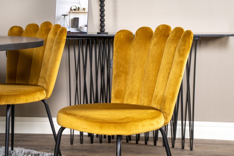 Venture Home Limhamn & Copenhagen 6 st Matstolar Gul + Runt Matbord ⌀140 Svart