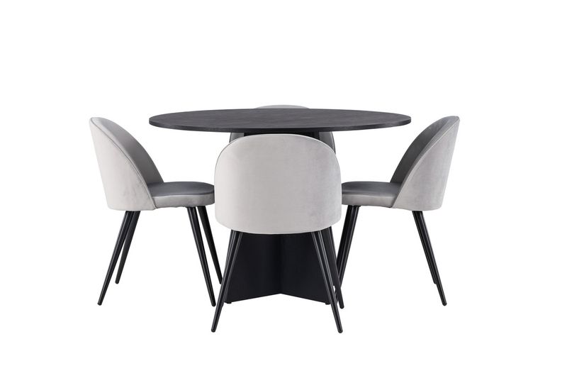 Venture Home Velvet & Bootcut 4 st Matstolar Grå + Runt Matbord ⌀110 Svart
