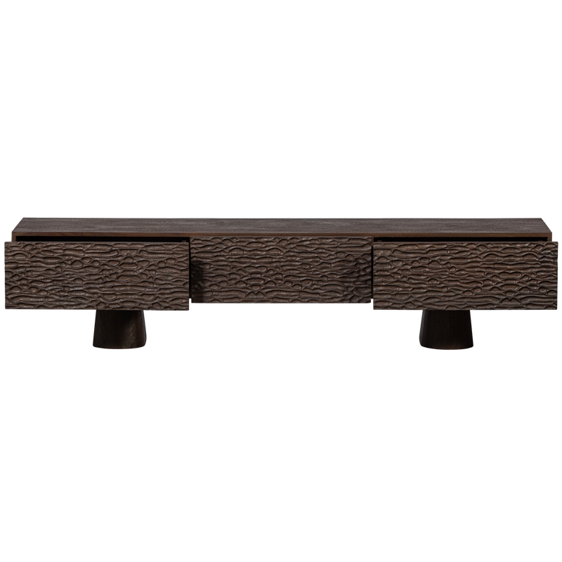 WOOOD Crumble Snidad TV-bänk i Mangoträ Mörkbrun Valnöt