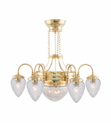 Karlskrona Lampfabrik Heidenstam 6 Takkrona Mässing 62 cm