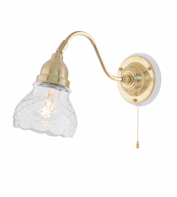 Karlskrona Lampfabrik Runeberg Vägglampa Mässing Vitt fäste 21 cm