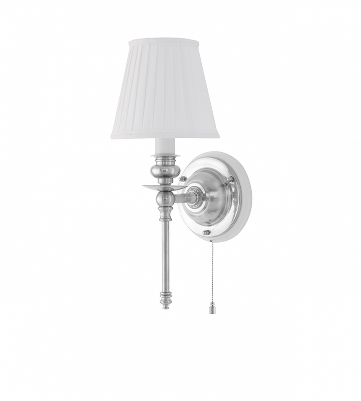 Karlskrona Lampfabrik Ribbing Vägglampa Förnicklad Vitt fäste 30 cm