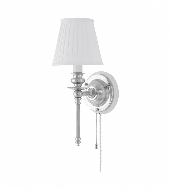 Karlskrona Lampfabrik Ribbing Vägglampa Förnicklad Vitt fäste 30 cm