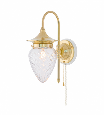 Karlskrona Lampfabrik Fryxell Vägglampa Mässing Brytare Vitt fäste 32 cm