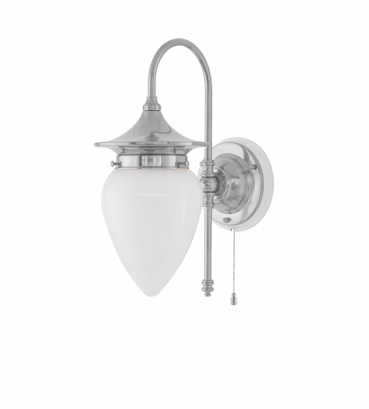 Karlskrona Lampfabrik Fryxell Vägglampa Förnicklad Vitt Fäste 32 cm