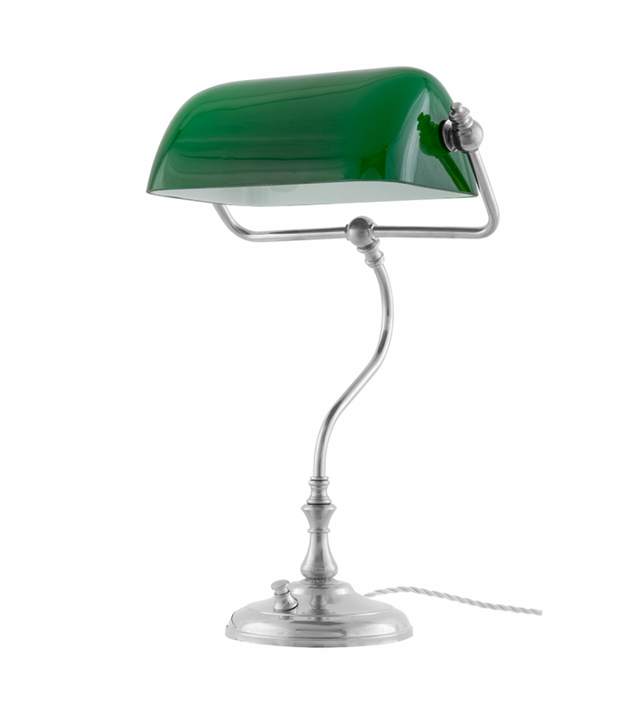 Karlskrona Lampfabrik Bankirlampa Förnicklad