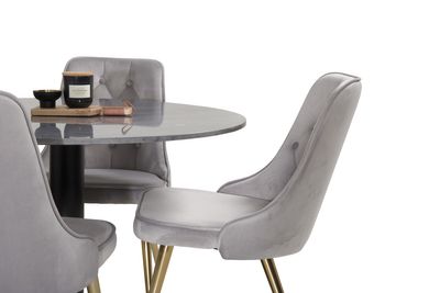 Venture Home Estelle & Velvet Deluxe Runt Matbord ⌀106 Mörkgrå + 4 st Matstolar Grå