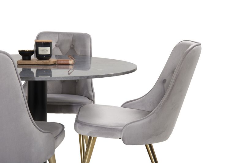Venture Home Estelle & Velvet Deluxe Runt Matbord ⌀106 Mörkgrå + 4 st Matstolar Grå