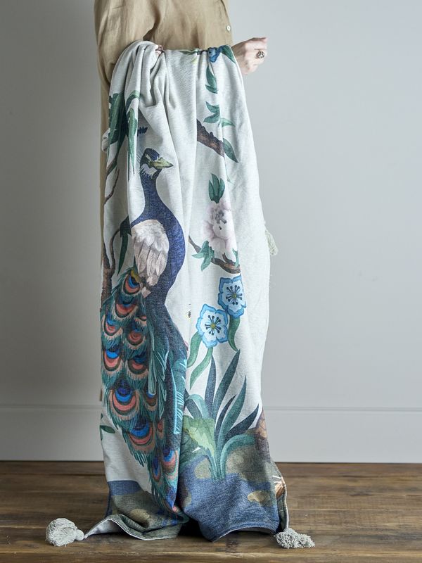Bloomingville Peacock pläd grön 160x130 cm