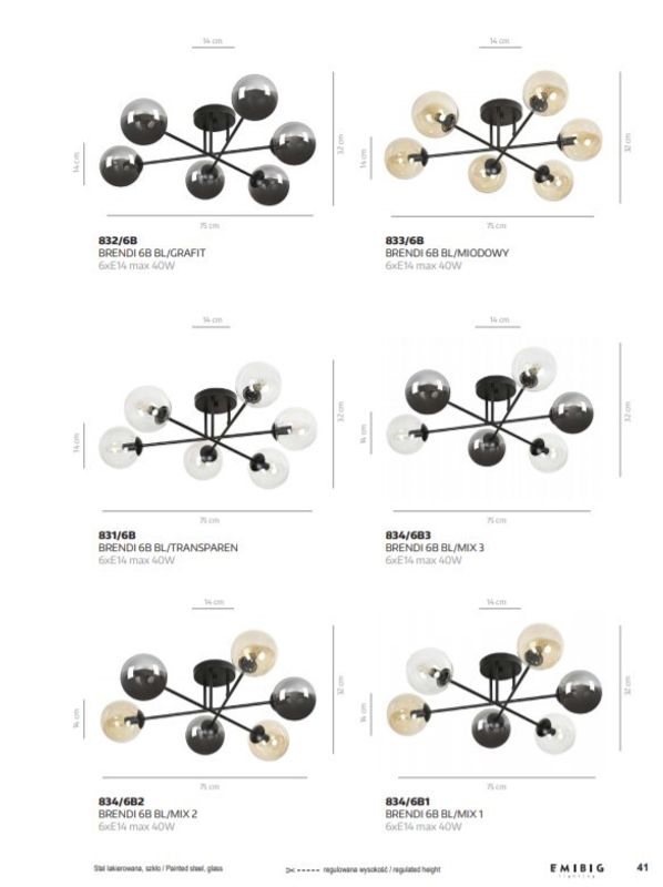 Emibig Lighting Taklampa BRENDI 6B BL GRAFIT