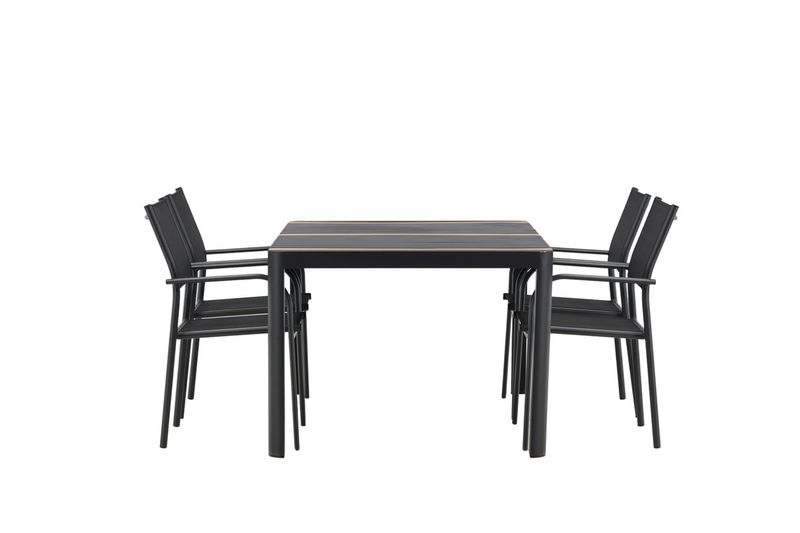 Venture Home Togo & Santorini Rektangulärt Matbord 150 x 90 Svart + 4 st Matstolar Svart
