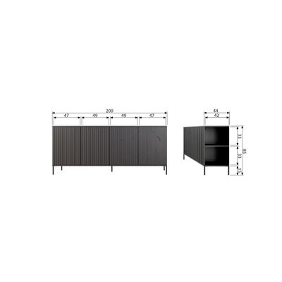 WOOOD NEW GRAVURE Sideboard 200 cm Furu Svart