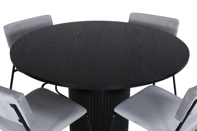 Venture Home Kenth & Bianca 4 st Matstolar Grå + Runt Matbord ⌀110 Svart