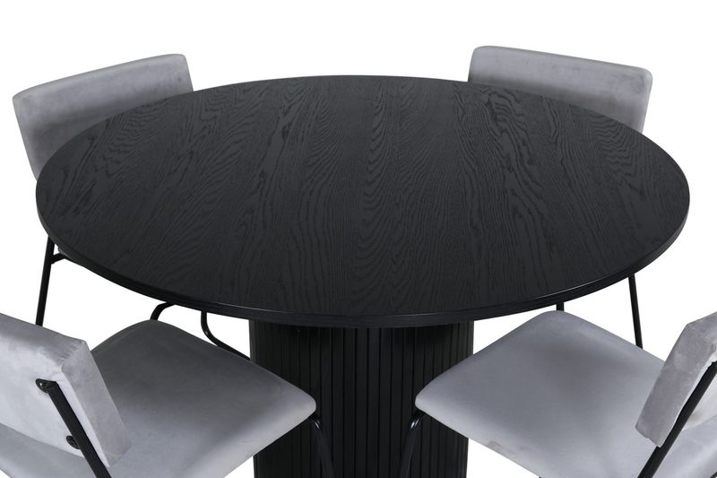 Venture Home Kenth & Bianca 4 st Matstolar Grå + Runt Matbord ⌀110 Svart