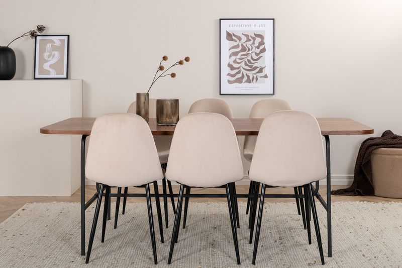 Venture Home Uno & Polar Rektangulärt Matbord 200 x 90 Natur + 6 st Matstolar Beige