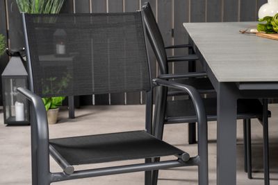 Venture Home Levels & Santorini Rektangulärt Matbord 229 × 100 Svart + 6 st Matstolar Svart