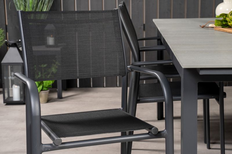 Venture Home Levels & Santorini Rektangulärt Matbord 229 × 100 Svart + 6 st Matstolar Svart