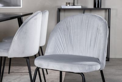 Venture Home Wrinkles & Dipp 6 st Matstolar Grå + Rektangulärt Matbord 180 x 90 Svart