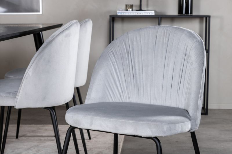 Venture Home Wrinkles & Dipp 6 st Matstolar Grå + Rektangulärt Matbord 180 x 90 Svart