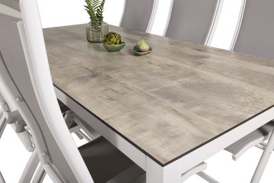 Venture Home Albany & Llama Positionsstolar 2-pack Vit + Rektangulärt Matbord 205 × 100 Grå