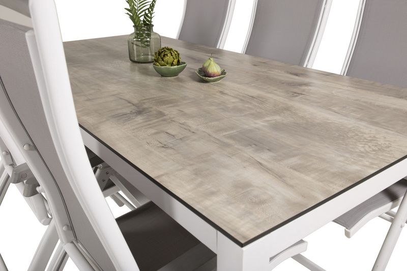 Venture Home Albany & Llama Positionsstolar 2-pack Vit + Rektangulärt Matbord 205 × 100 Grå