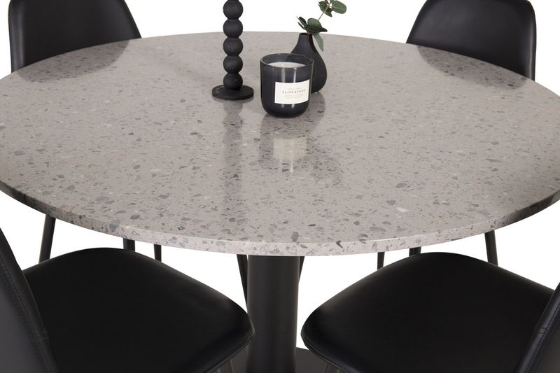 Venture Home Razzia & Polar Runt Matbord ⌀106 Grå + 4 st Matstolar Svart