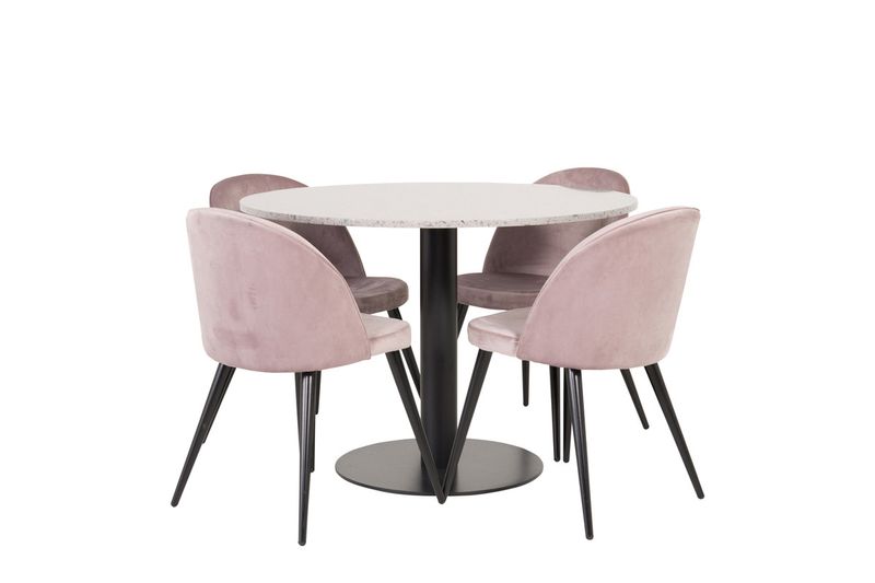 Venture Home Razzia & Velvet Runt Matbord ⌀106 Grå + 4 st Matstolar Gammelrosa