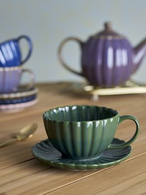 Bloomingville Latina Kopp w/Saucer, Grön, Stengods - 6-pack