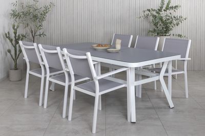 Venture Home Virya & Copacabana Rektangulärt Matbord 200 x 100 Vit + 6 st Matstolar