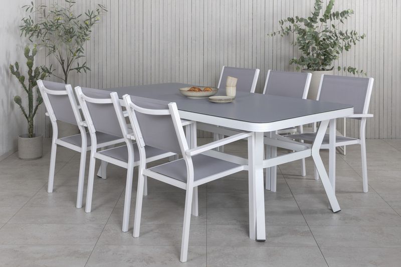 Venture Home Virya & Copacabana Rektangulärt Matbord 200 x 100 Vit + 6 st Matstolar