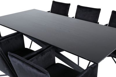 Venture Home Petra & Piazza 6 st Matstolar Svart + Rektangulärt Matbord 180 x 90 Svart